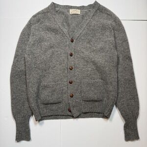 Vintage Lord Jeff Sweater Mens Medium Shetland Wool Cardigan Elbow Patches USA